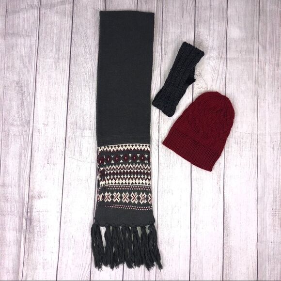 Winter scarf with fringe, beanie and headband - Picture 1 of 4
